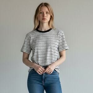Aje. Allover Logo T-Shirt Women's Sz S White Black Short Sleeve Crew Neck Cotton